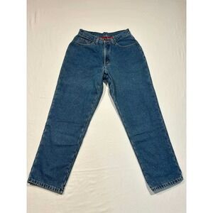 LL Bean Double L Relaxed Fit Fleece Lined Jeans Blue Denim Red Lining Womens 17